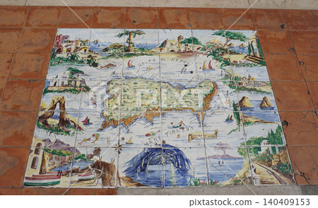 Map of Capri Island in tiles, Capri Town, Capri Island, Bay of Naples, Italy, Europe - old mosaic Map of Capri Island in tiles, Capri Town, Capri Island, Bay of Naples, Italy, Europe - old mosaic 140409153