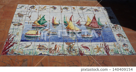 Map of Capri Island in tiles, Capri Town, Capri Island, Bay of Naples, Italy, Europe - old mosaic Map of Capri Island in tiles, Capri Town, Capri Island, Bay of Naples, Italy, Europe - old mosaic 140409154