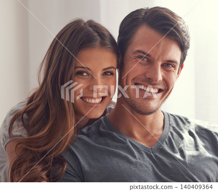 Happy couple, portrait and relax with love for bonding, affection or support together at home. Face of man and woman with smile in happiness or satisfaction for relationship or holiday at apartment Happy couple, portrait and relax with love for bonding, affection or support together at home. Face of man and woman with smile in happiness or satisfaction for relationship or holiday at apartment 140409364