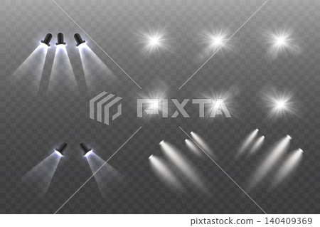 Multiple light effects including spotlights and starbursts on a transparent background Multiple light effects including spotlights and starbursts on a transparent background 140409369