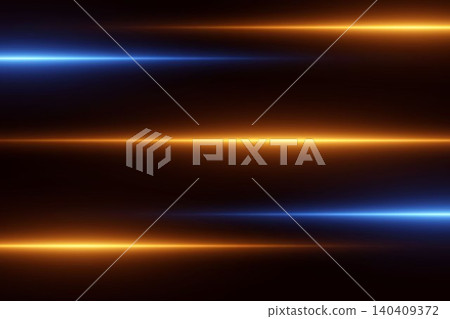 Glowing horizontal laser light lines illuminating a dark abstract background 140409372