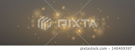 Golden light dust particles floating on dark background 140409397