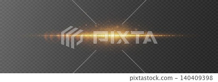 Golden glowing light line creating a sparkling horizontal flare on transparent background Golden glowing light line creating a sparkling horizontal flare on transparent background 140409398