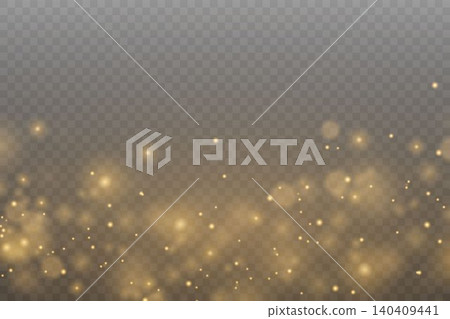 Golden shining dust particles creating a festive or magical light effect on transparent background Golden shining dust particles creating a festive or magical light effect on transparent background 140409441