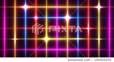 Light grid creating intersecting neon lines and shining starbursts as an abstract pattern Light grid creating intersecting neon lines and shining starbursts as an abstract pattern 140409503