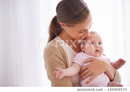 Mother, hug and baby with love, support and care for family, bonding and maternity at home. Happy mom, parent or woman playing with her newborn child or infant for development, excited and growth Mother, hug and baby with love, support and care for family, bonding and maternity at home. Happy mom, parent or woman playing with her newborn child or infant for development, excited and growth 140409533