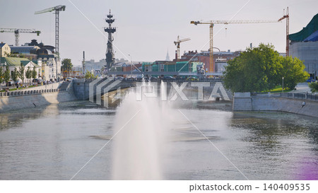 Moscow River view with Peter the Great Statue and city development Moscow River view with Peter the Great Statue and city development 140409535