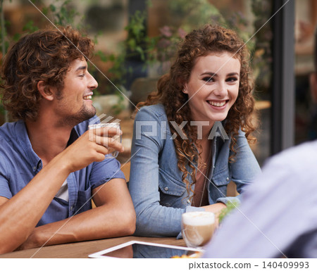 Portrait, woman and friends at coffee shop for fun, conversation and bonding together in Dublin. Happy, female person and smile for playful, discussion and rest and relaxation at outside venue Portrait, woman and friends at coffee shop for fun, conversation and bonding together in Dublin. Happy, female person and smile for playful, discussion and rest and relaxation at outside venue 140409993
