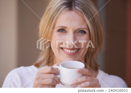 Portrait, happy and mature woman with coffee for morning, ambition or fresh cup of tea to start the day. Face of female person with smile, beverage or latte for caffeine drink at cafe or restaurant Portrait, happy and mature woman with coffee for morning, ambition or fresh cup of tea to start the day. Face of female person with smile, beverage or latte for caffeine drink at cafe or restaurant 140410031