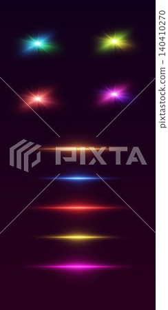 Colorful light effects creating abstract lens flares and horizontal beams on a dark background 140410270