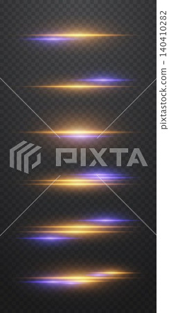 Glowing horizontal lines creating abstract futuristic light effect on transparent background 140410282