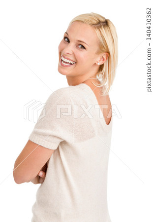 Fashion, happy woman and portrait with arms crossed in studio for confidence or positive attitude on white background. Face, smile and female model with pride pose for style, clothes or outfit choice Fashion, happy woman and portrait with arms crossed in studio for confidence or positive attitude on white background. Face, smile and female model with pride pose for style, clothes or outfit choice 140410362