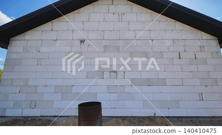 Building house wall using aerated concrete technology for modern construction 140410475