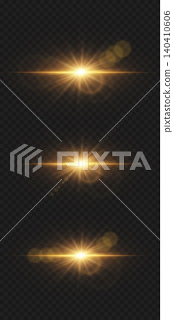 Golden light effects with starburst flash and horizontal lens flare, suitable for overlays Golden light effects with starburst flash and horizontal lens flare, suitable for overlays 140410606