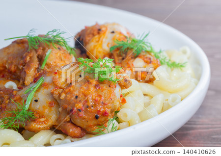 Grilled chicken legs and pasta Grilled chicken legs and pasta 140410626