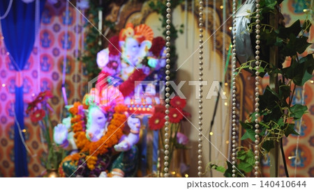 Ganesha idols decorating for a festival celebration event in a Hindu temple in India Ganesha idols decorating for a festival celebration event in a Hindu temple in India 140410644