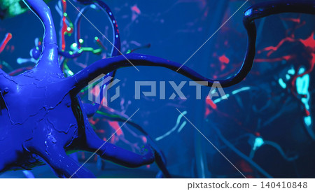 Neuron cells in human brain creating connections and sending signals 140410848