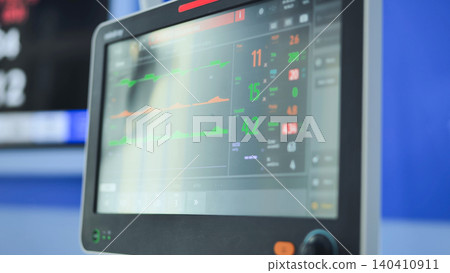 Medical monitor displaying vital signs data in operating room or intensive care unit Medical monitor displaying vital signs data in operating room or intensive care unit 140410911
