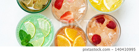 Colorful fruit drinks banner citrus berries 140410995