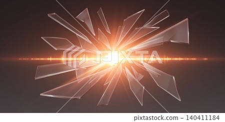 Glass shards flying outwards from a bright orange light explosion Glass shards flying outwards from a bright orange light explosion 140411184
