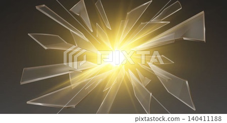 Abstract illustration showing sharp glass fragments scattering from a glowing central light source Abstract illustration showing sharp glass fragments scattering from a glowing central light source 140411188