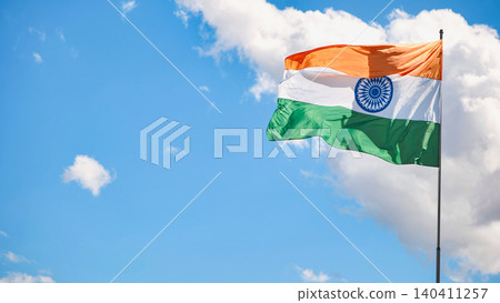 Indian flag waving in the wind on a sunny day Indian flag waving in the wind on a sunny day 140411257