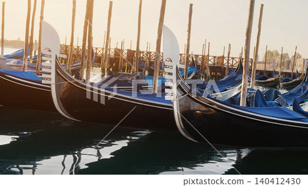 Gondolas Moored in Venice Lagoon with San Giorgio Maggiore in Background. Italy travel, tourism Gondolas Moored in Venice Lagoon with San Giorgio Maggiore in Background. Italy travel, tourism 140412430