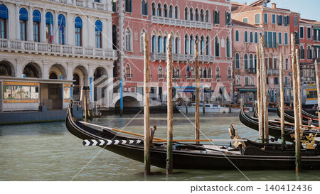 Gondolas Moored in Venice Lagoon with San Giorgio Maggiore in Background Gondolas Moored in Venice Lagoon with San Giorgio Maggiore in Background 140412436