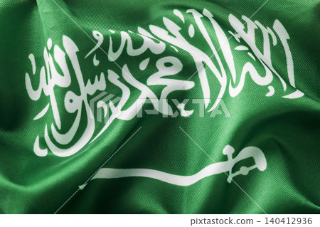 Saudi Arabia flag waving in the wind background macro shot Saudi Arabia flag waving in the wind background macro shot 140412936