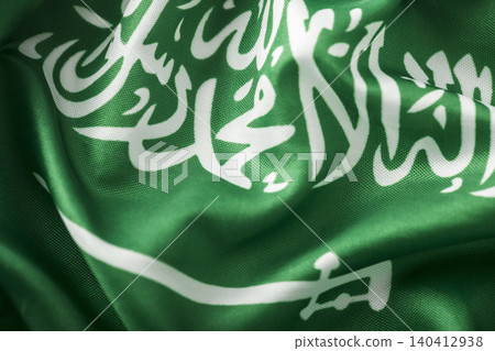 Saudi Arabia flag waving in the wind background macro shot Saudi Arabia flag waving in the wind background macro shot 140412938