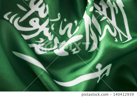 Saudi Arabia flag waving in the wind background macro shot 140412939