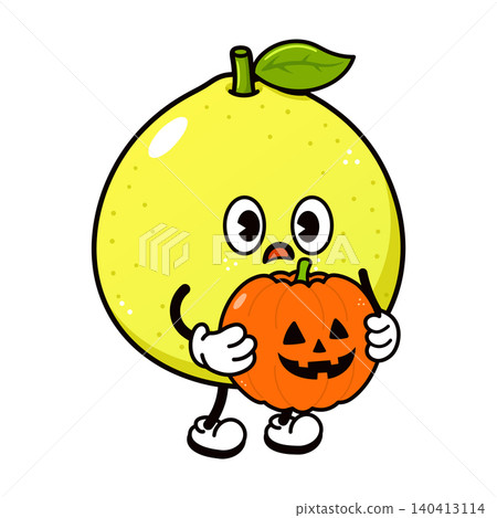 Cute Halloween pomelo character illustration Cute Halloween pomelo character illustration 140413114