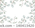 Elegant watercolor frame with delicate eucalyptus branches encircling, blank, white background with central copy space for wedding invitations, text, party anniversary, cosmetic packaging, stationary 140413420