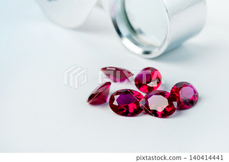 Red Ruby gemstone Round Cut isolate on white background, close up shot 140414441