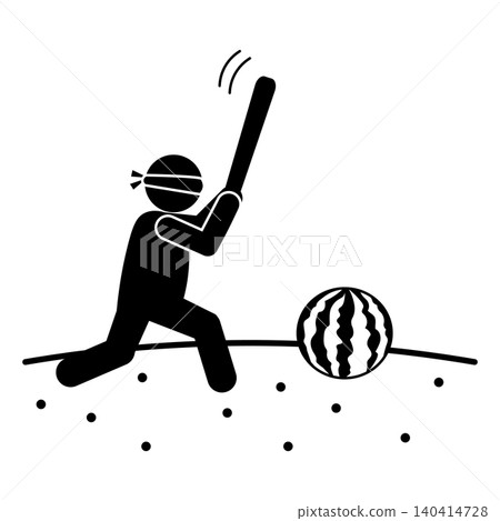 Silhouette of a person playing watermelon smashing while blindfolded. Silhouette of a person playing watermelon smashing while blindfolded. 140414728