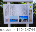 An information board explaining the origin of the floating shrine (Tsushima Shrine) in Mitoyo City, Kagawa Prefecture 140414744