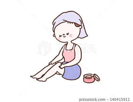 A woman applying body cream to her legs after a bath (skincare/moisturizing) A woman applying body cream to her legs after a bath (skincare/moisturizing) 140415911