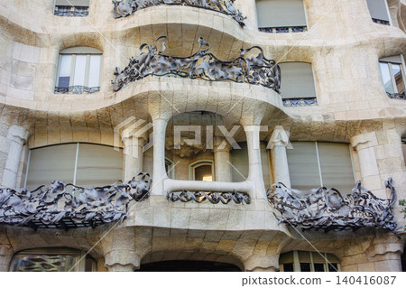 Spain, Barcelona, Gaudí, Casa Milà, balcony decorations Spain, Barcelona, Gaudí, Casa Milà, balcony decorations 140416087