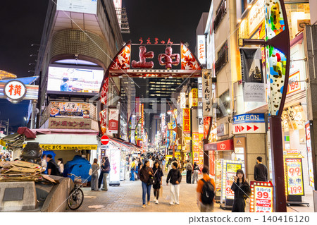 The night view of Ueno Ameyoko and the bustling shopping street The night view of Ueno Ameyoko and the bustling shopping street 140416120
