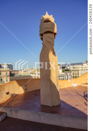 Spain, Barcelona, Gaudí, Casa Milà rooftop ventilation grille 140416139
