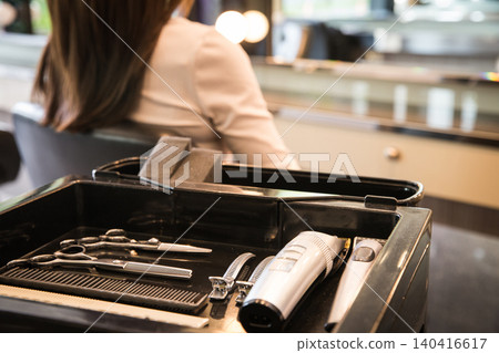 Cutting equipment in a tray in a beauty salon Cutting equipment in a tray in a beauty salon 140416617