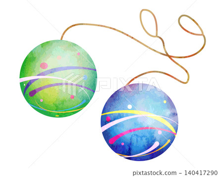 Watercolor-style vector - yo-yo water balloon - blue-green Watercolor-style vector - yo-yo water balloon - blue-green 140417290