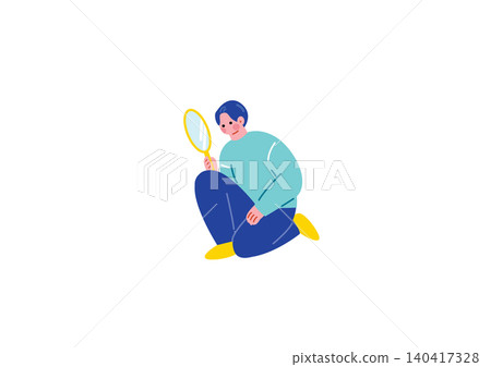 一名男子拿著放大鏡的插圖 一名男子拿著放大鏡的插圖 140417328