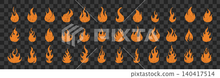 Crayon fire flame. Chalk or pencil texture. Big vector set of different orange wildfires on transparent background Crayon fire flame. Chalk or pencil texture. Big vector set of different orange wildfires on transparent background 140417514