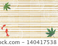 A Japanese summer background featuring goldfish, ripples, autumn leaves, and bamboo blinds. 140417538
