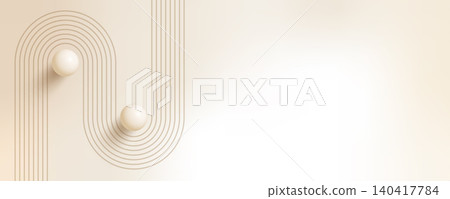 Widescreen nude gradient background featuring blush, champagne and brown shades, abstract 3D spheres and minimalist line arch shapes. Elegant boho-inspired bg for covers, banners and social media. 140417784