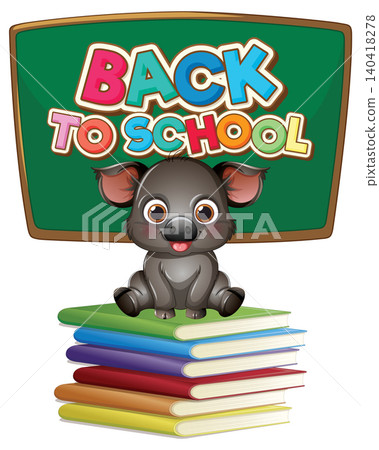 Cartoon Wild Boar Sitting on Books with Back to School Sign Cartoon Wild Boar Sitting on Books with Back to School Sign 140418278