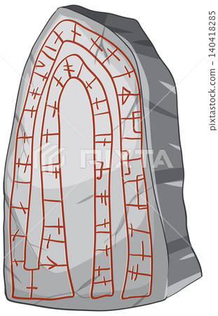 Ancient Viking Runestone Vector Illustration with Red Inscribed Runes Ancient Viking Runestone Vector Illustration with Red Inscribed Runes 140418285