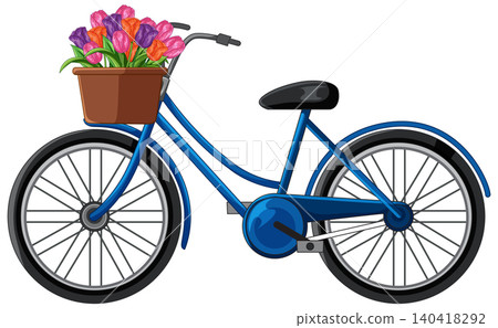 Blue Bicycle with Tulip Basket in Flat Vector Style Blue Bicycle with Tulip Basket in Flat Vector Style 140418292