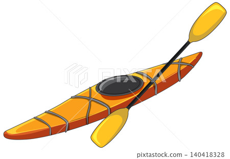 Orange Sea Kayak with Yellow Paddle Vector Illustration on White Background Orange Sea Kayak with Yellow Paddle Vector Illustration on White Background 140418328